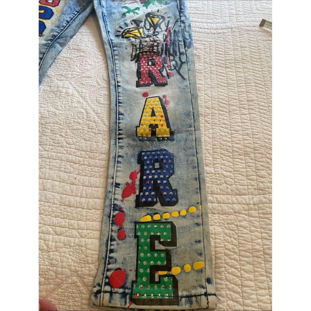 Rue21 Paint-Splatter COOL GRAFFITI Graphic Acid Wash SKINNY Jeans NWT Size 28x30 - Picture 7 of 13